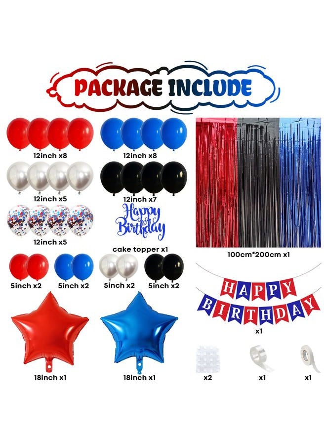 Froova Birthday Decorations for Boys, Red Blue Black Metallic Silver Confetti Latex Balloons Foil Spider Party Decorations Happy Birthday Sign Fringe Curtain for Kids Graduation Baby Shower Hero Spider Party - Image 3
