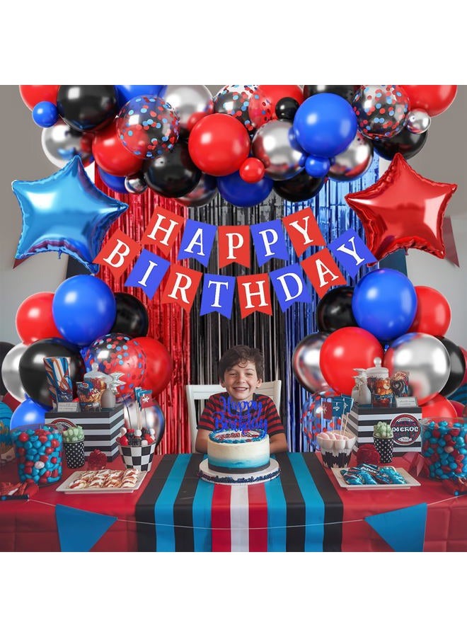 Froova Birthday Decorations for Boys, Red Blue Black Metallic Silver Confetti Latex Balloons Foil Spider Party Decorations Happy Birthday Sign Fringe Curtain for Kids Graduation Baby Shower Hero Spider Party - Image 2