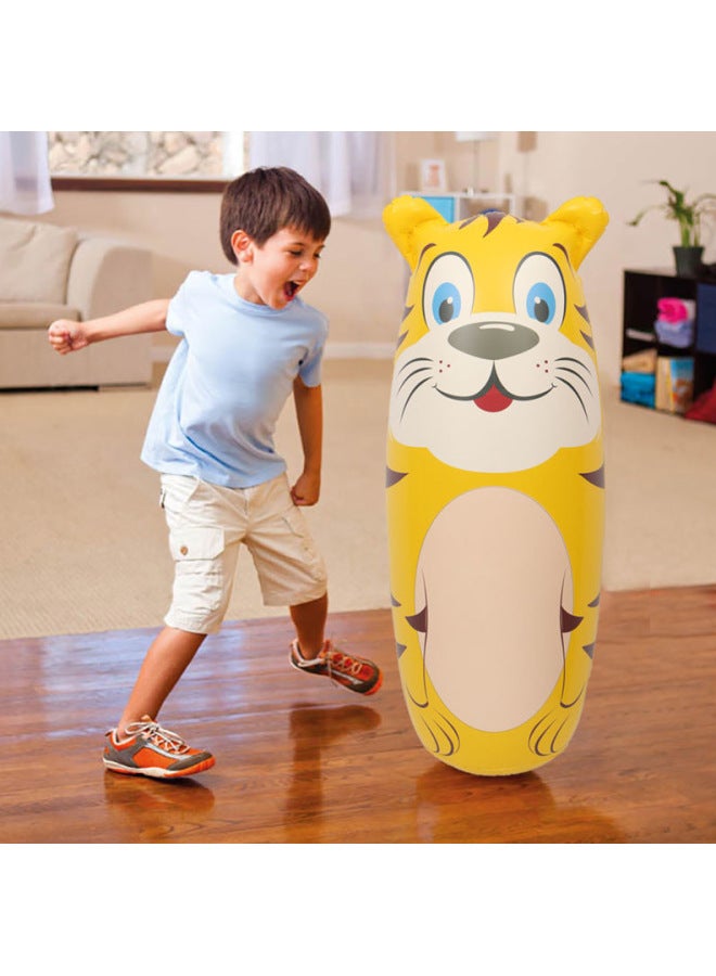 Children's Boxing Sandbag Inflatable Tumbler Toy Indoor Vertical Kids Fighting Exercise Male Haifen-Color:Thickened Yellow Tiger About 90cm [hand Pump + Repair Patch] - Image 1