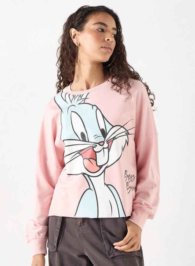 SP Characters Bugs Bunny Print Sweatshirt with Crew Neck and Long Sleeves - Image 1