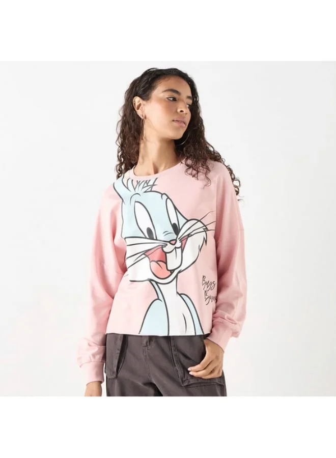 SP Characters Bugs Bunny Print Sweatshirt with Crew Neck and Long Sleeves