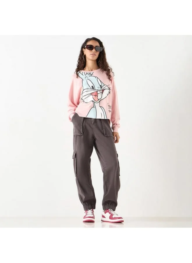 SP Characters Bugs Bunny Print Sweatshirt with Crew Neck and Long Sleeves