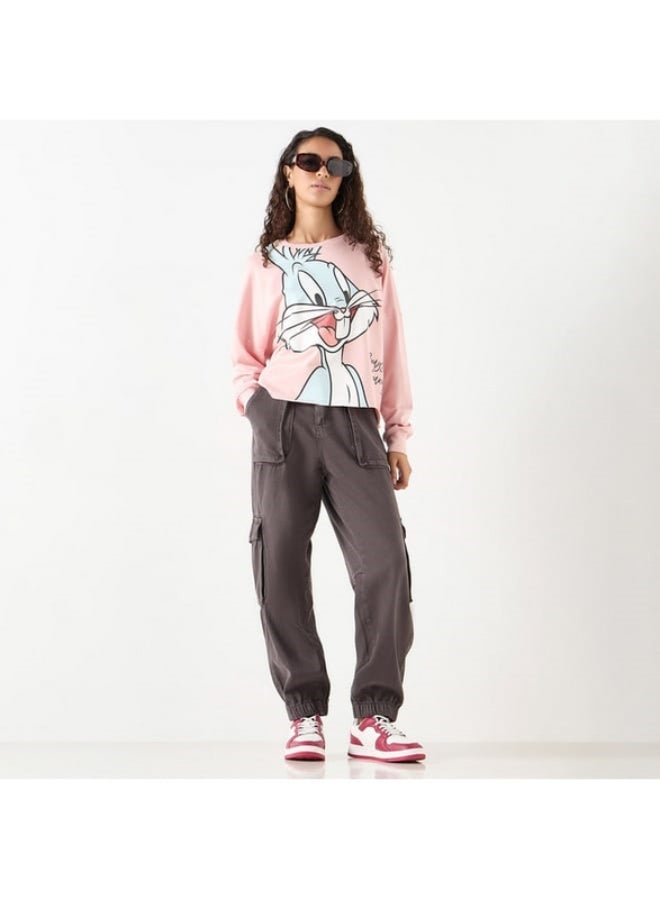 SP Characters Bugs Bunny Print Sweatshirt with Crew Neck and Long Sleeves - Image 4