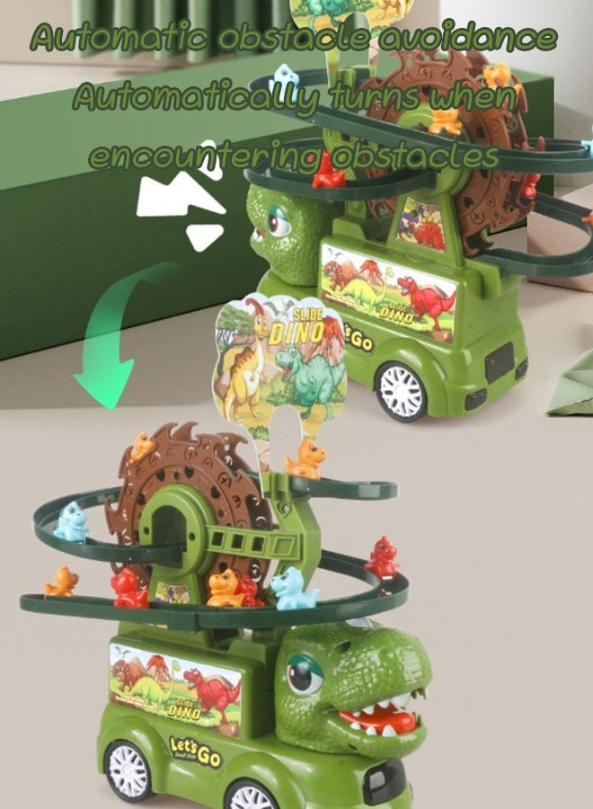 أيكين مجموعة ألعاب سيارات 2 في 1 على شكل ديناصور - شاحنة ديناصور مع موسيقى وإضاءة، لعبة أفعوانية، ألعاب تسلق السلالم مع 3 مسارات سباق ديناصورات للأطفال الصغار، عجلة فيريس ديناصور، هدية عيد ميلاد للأولاد والبنات - Image 4