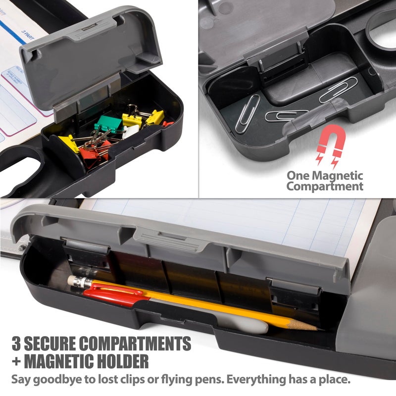 Officemate Portable Clipboard Storage plastic Case for A4 sizes, Charcoal (83301),11-3/4"w x 1-1/2"d x 14-1/2"h - Image 3