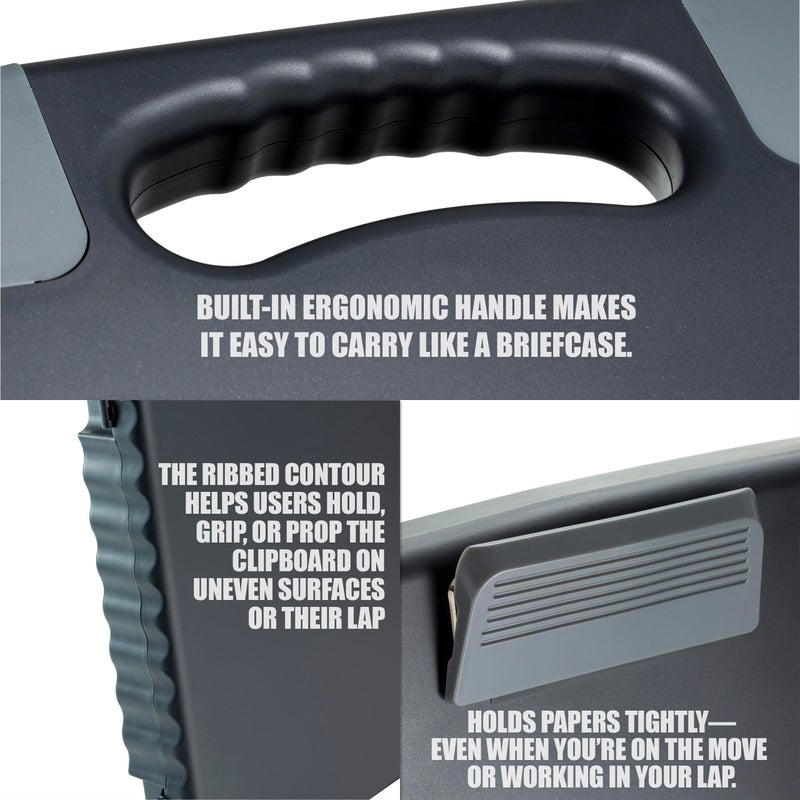 Officemate Portable Clipboard Storage plastic Case for A4 sizes, Charcoal (83301),11-3/4"w x 1-1/2"d x 14-1/2"h - Image 2