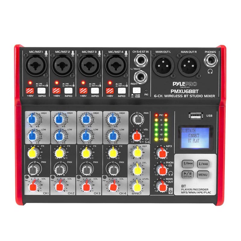 PYLE Studio Audio Sound Mixer Board - 6 Channel Bluetooth Compatible Professional Portable Digital DJ Mixing Console w/ USB Mixer Audio Interface - Mixing Boards For Studio Recording - PMXU68BT - Image 2