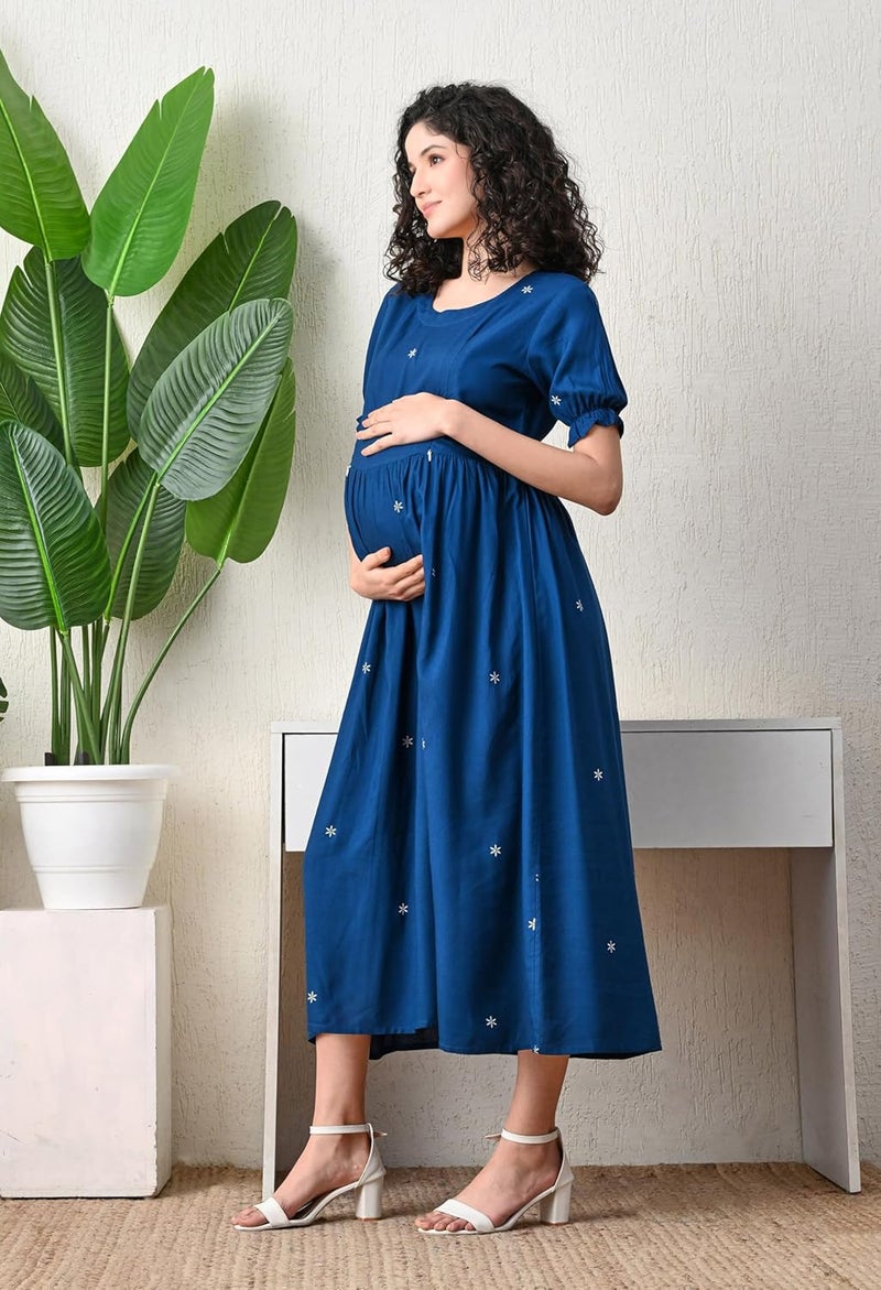Ichaa Rayon Fit and Flare Midi Women's Maternity Gown - Image 3