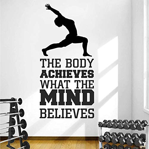 StickMe 'The Body Achieves What The Mind Believes - Yoga - Gym - Fitness - Office - Workout - Inspirational - Motivational - Quotes - Wall Sticker' -SM830 (Multi Colour, Vinyl - 85cm X 40 cm) - Image 1