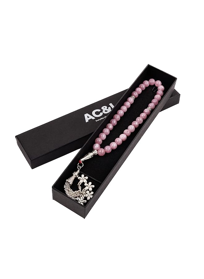 AC&L Pink Quartz Natural Agate Tasbeeh Prayer Beads 8Mm Stones - Image 3