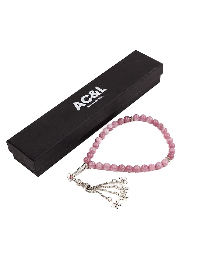 AC&L Pink Quartz Natural Agate Tasbeeh Prayer Beads 8Mm Stones - Image 2