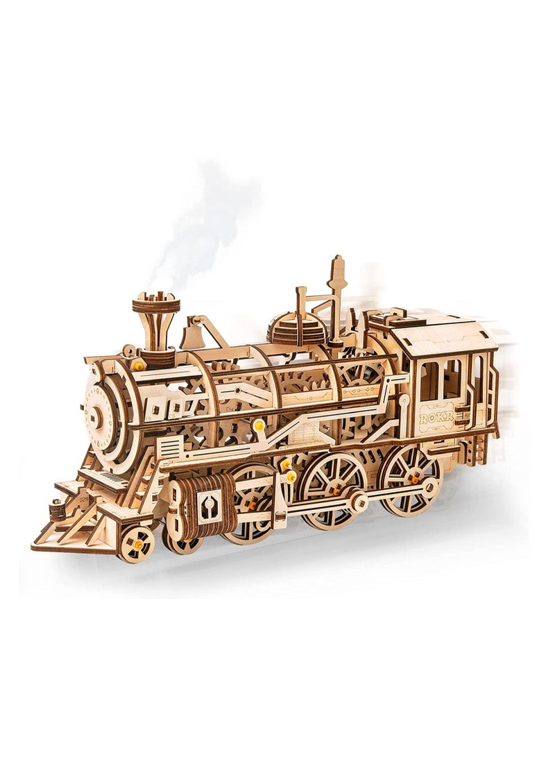 3D Wooden Puzzles for Adults Train Model - Self-Assembly Mechanical Model Kit -Brain Teaser Game for Teens and Adults-Hand Craft Set-Unique Birthday Gift (Locomotive) - Image 1