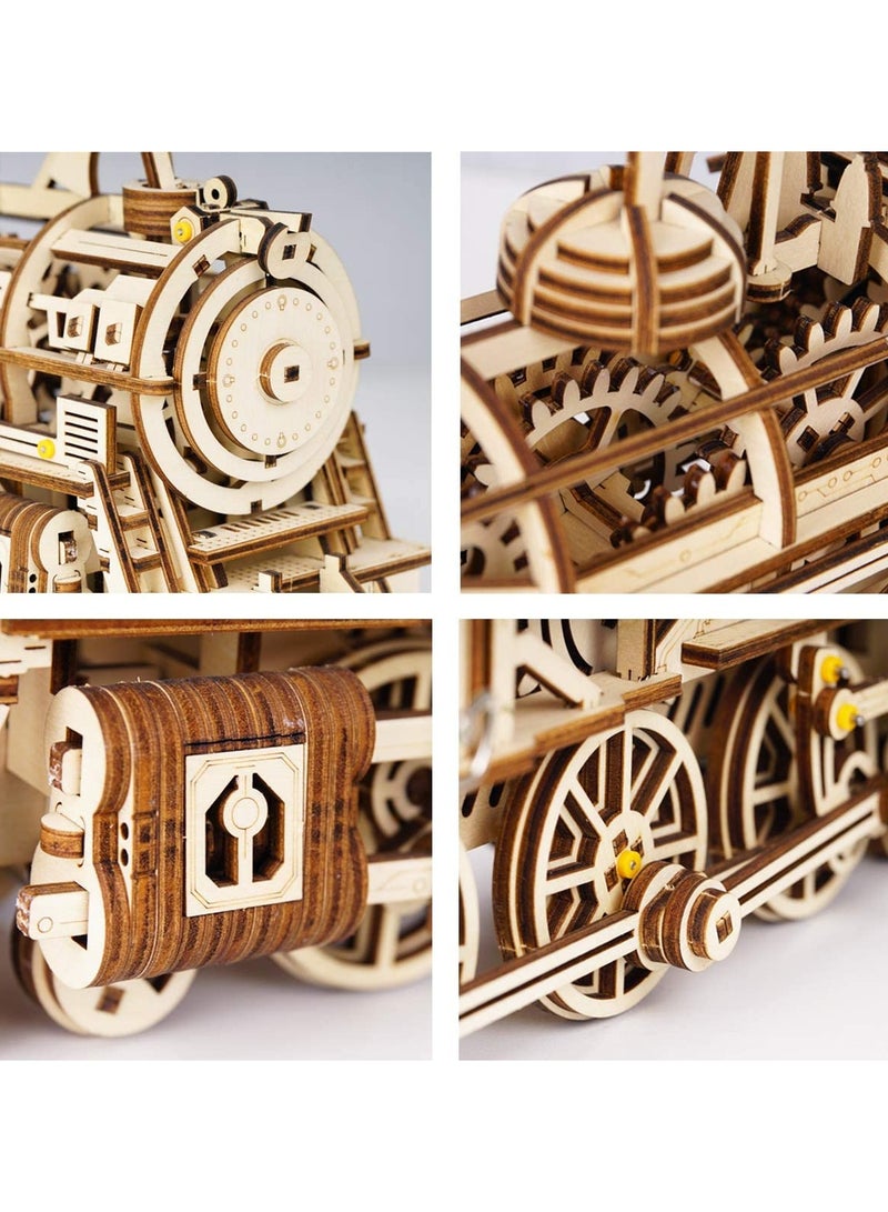 3D Wooden Puzzles for Adults Train Model - Self-Assembly Mechanical Model Kit -Brain Teaser Game for Teens and Adults-Hand Craft Set-Unique Birthday Gift (Locomotive) - Image 2