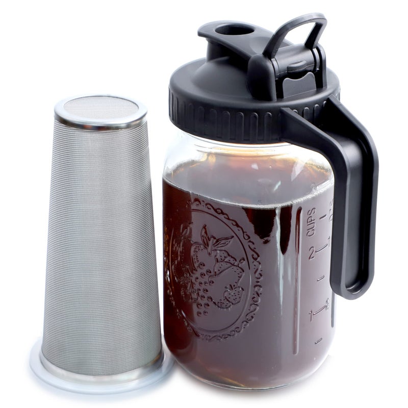 Cold Brew Mason Jar Coffee Maker 32 OZ Wide Mouth Cold Brew Pitcher With Coffee Filter For Coffee Iced Tea Sun Tea Lemonade