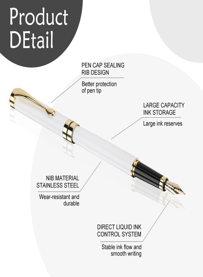 Tiankool Luxury Fountain Pen,Fine Nib, Exquisite Pen Gift Set for Men&Women-Includes 10 Ink Cartridges&Ink Converter- Nice Pens - White - Image 2