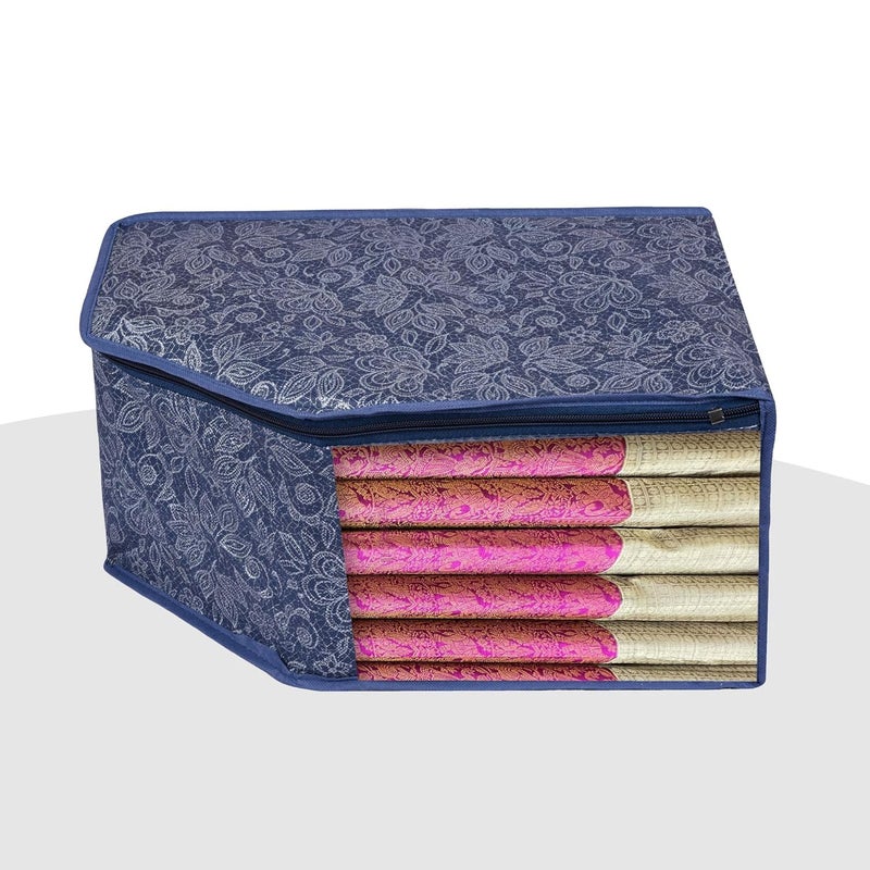 Kuber Industries Pack of 3 Blouse Storage Bag Clothes Storage Bag Visible Window Wardrobe Bag Clothes Organizer Blouse Bag for Travel Flower Printed Navy Blue - Image 2