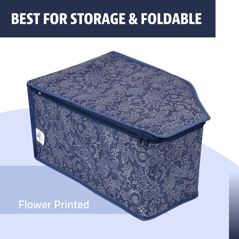 Kuber Industries Pack of 3 Blouse Storage Bag Clothes Storage Bag Visible Window Wardrobe Bag Clothes Organizer Blouse Bag for Travel Flower Printed Navy Blue - Image 5