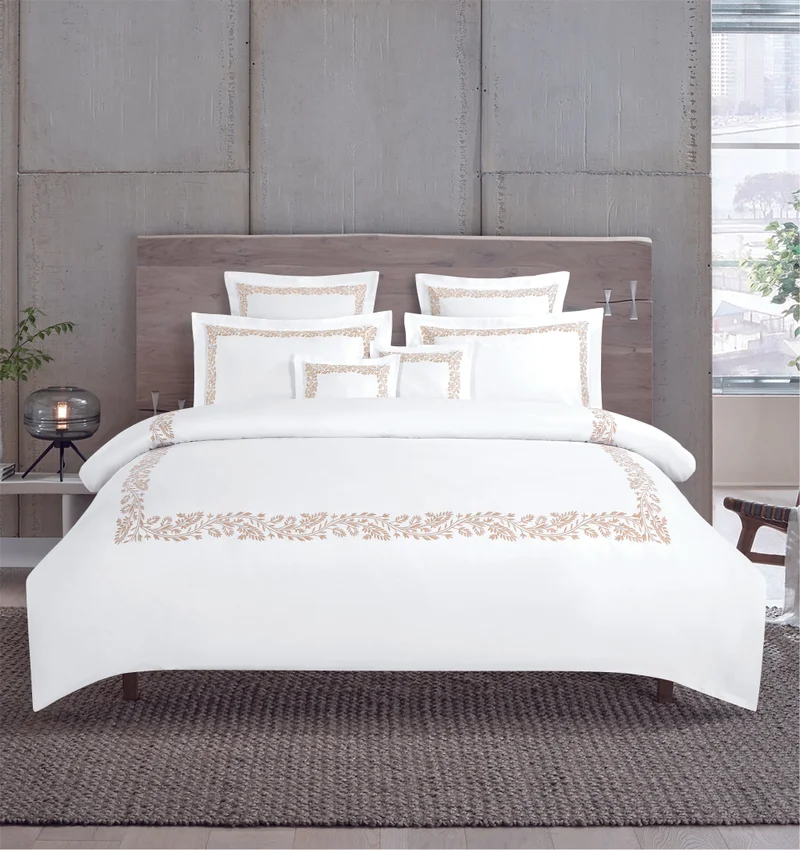 DWELL Dwell-Romano Embroiderd Duvet Cover Set-Duvet Cover - 260 x 240 CM, Fitted Sheet - 200 x 200 x 38 CM Pillow cases 50 x 80CM-White/Beige