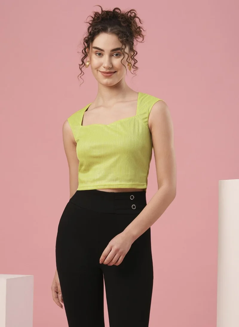 globus Globus Women Green Sweetheart Neck Sleeveless Opaque Crop Top