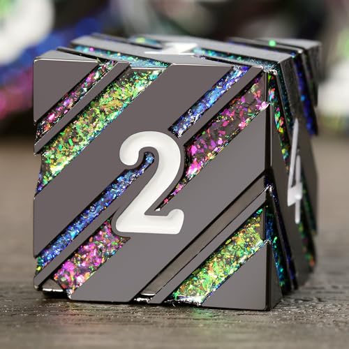 DNDND Colorful Stripe Metal Dice Full Set Glitter Stripes Metallic DND Dice with Gift Metal Case for Dungeons and Dragons Tabletop Game Colorful Stripes with Black - Image 1