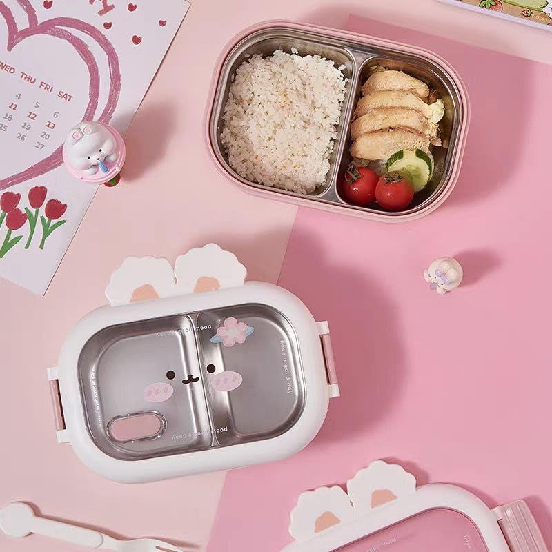 Genaric صندوق غداء حراري للأطفال من هوميرا مصنوع من الفولاذ المقاوم للصدأ سعة 1000 مل مقاوم للتسرب حاوية طعام مقسمة مع غطاء محكم وملعقة آمنة للاستخدام في الميكروويف والفريزر ومتينة للمدرسة