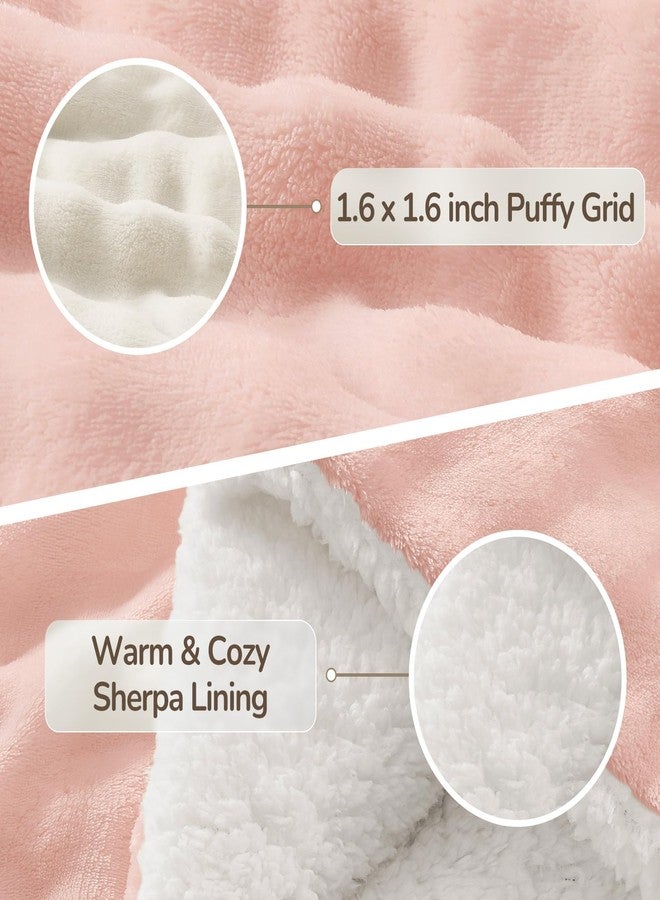 downluxe Fluffy Sherpa & Fleece Puff Grid Comforter Set King - Light Pink 3 Pieces Bedding, Super Soft Warm Bed Set for Winter (1 Comforter, 2 Pillowcases) - Image 5