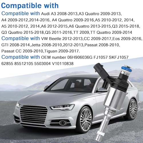 Plobeda 06H906036G 4pcs Fuel Injectors Compatible with Audi A3 A4 A5 A6 Q3 Q5 TT Volkswagen CC EOS GTI Tiguan Passat Jetta 2.0L 06H906036G - Image 2