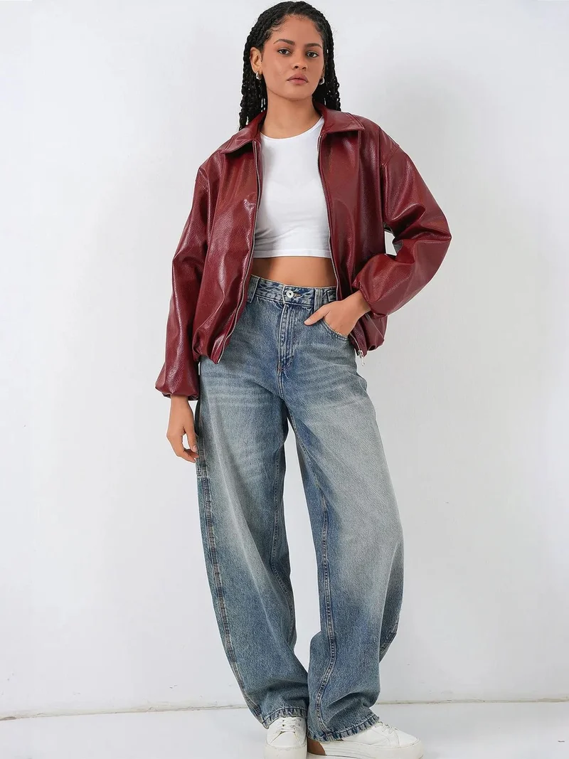بيغ دارت BDART Oversized Faux Leather Zipper Jacket