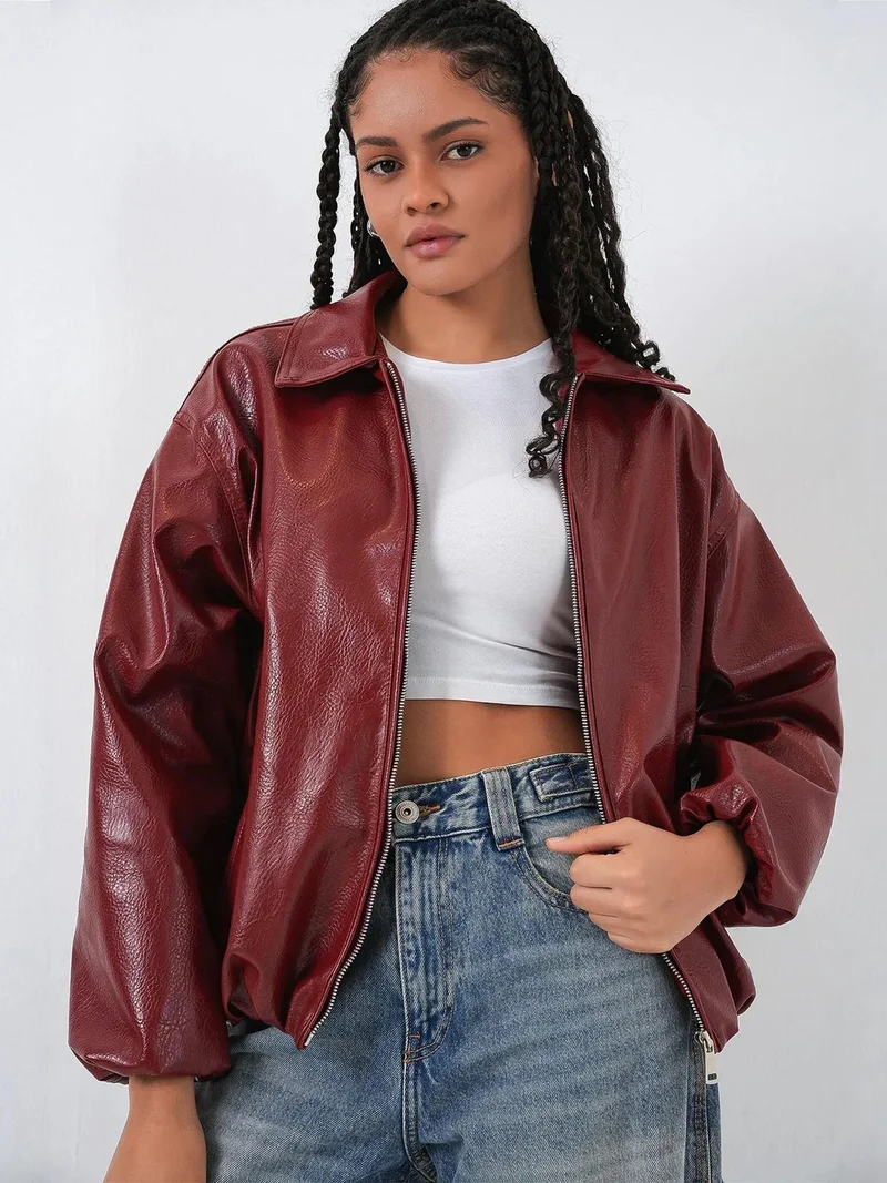 بيغ دارت BDART Oversized Faux Leather Zipper Jacket