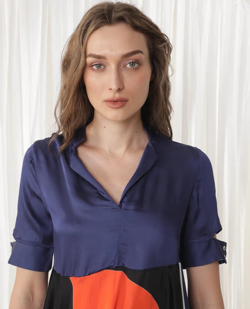 Rareism Women's Abstract Print A Line Satin Top