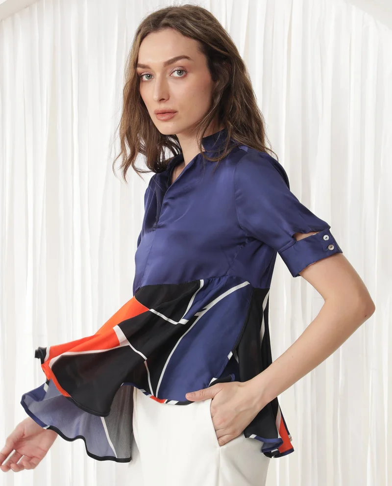 Rareism Women's Abstract Print A Line Satin Top
