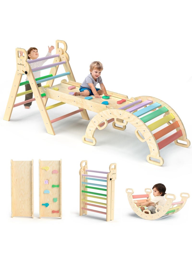WALALLA Toddler Climbing Frame Indoor Pikler Triangle Set 7 in 1 Rainbow Wooden Climbing Frame with Sliding Ramp Arch and Ladder Climber Montessori Climbing Toy Play Gym for Kids - Image 1