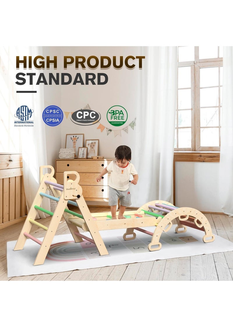 WALALLA Toddler Climbing Frame Indoor Pikler Triangle Set 7 in 1 Rainbow Wooden Climbing Frame with Sliding Ramp Arch and Ladder Climber Montessori Climbing Toy Play Gym for Kids - Image 2