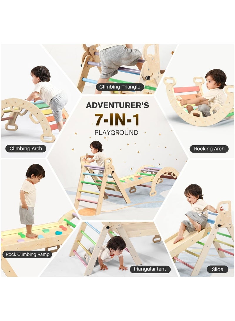 WALALLA Toddler Climbing Frame Indoor Pikler Triangle Set 7 in 1 Rainbow Wooden Climbing Frame with Sliding Ramp Arch and Ladder Climber Montessori Climbing Toy Play Gym for Kids - Image 4