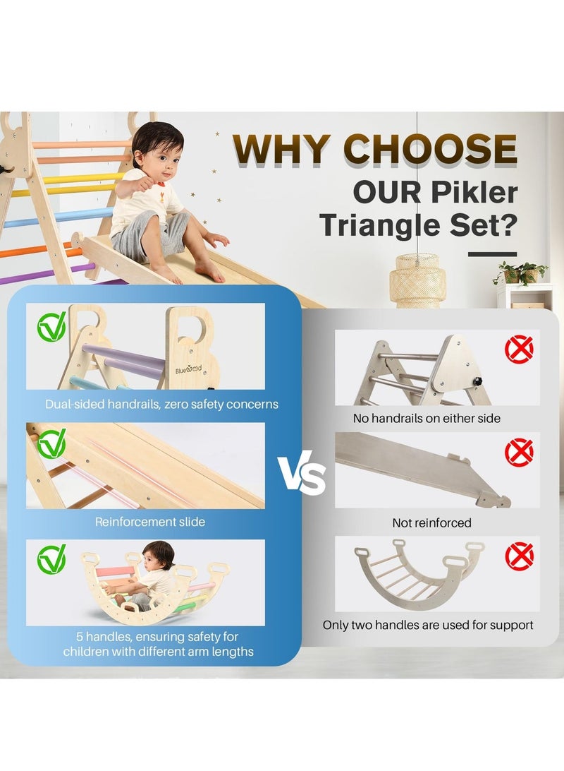 WALALLA Toddler Climbing Frame Indoor Pikler Triangle Set 7 in 1 Rainbow Wooden Climbing Frame with Sliding Ramp Arch and Ladder Climber Montessori Climbing Toy Play Gym for Kids - Image 3