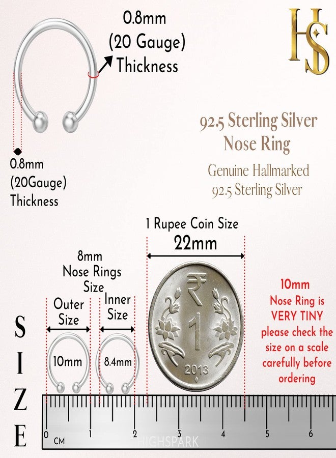 HighSpark 92.5 Sterling Silver Faux Nose Ring for Women | No Piercing Required | Simple & Elegant Nose Ring for Women & Girls | Lovely Gift - Silver - Image 2