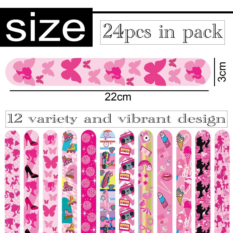 Mienocol 24pcs Slap Bands Slap Bracelets Wristbands Toys for Kids, 22 centimeters, Metal, Faux Leather - Image 2