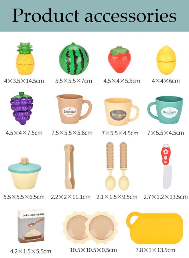DUNISO مجموعة ألعاب المطبخ التخيلي، مجموعة ألعاب الطهي لمرحلة ما قبل المدرسة لمحاكاة ألعاب حفلات الشاي بعد الظهر، تأتي مع أدوات مائدة فواكه مصنوعة من مواد محاكاة وإكسسوارات توابل، مناسبة للأطفال من سن 3 سنوات وما فوق - Image 4