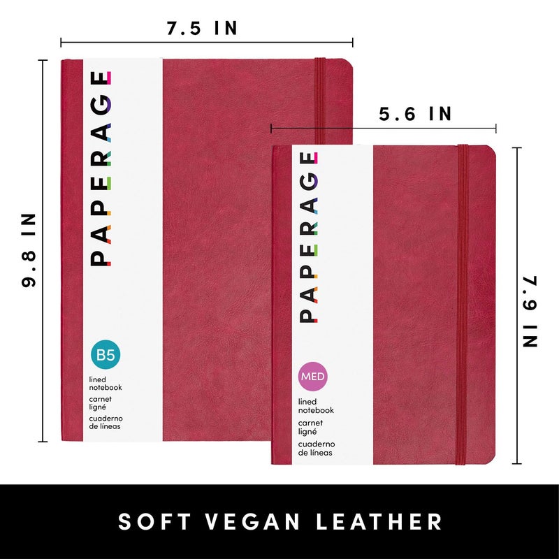 PAPERAGE Softcover Lined Journal Notebook (Red), 160 Pages, Medium College Ruled Notebook, 5.6 inches x 7.9 inches - 100 GSM Thick Premium Paper, Soft Vegan Leather Journal for Home, Work & School - Image 2