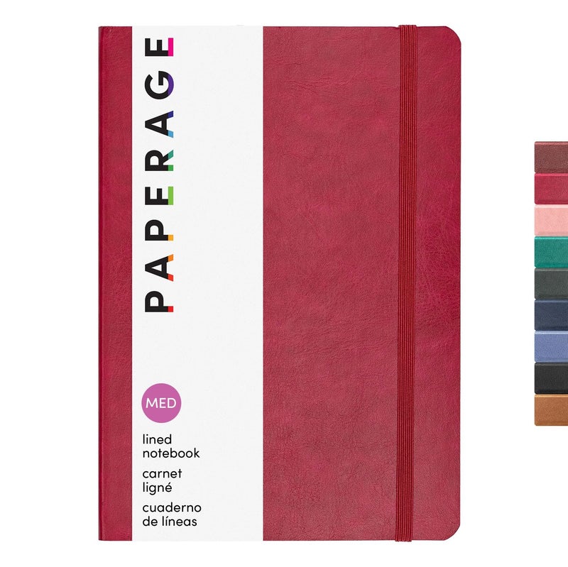 PAPERAGE Softcover Lined Journal Notebook (Red), 160 Pages, Medium College Ruled Notebook, 5.6 inches x 7.9 inches - 100 GSM Thick Premium Paper, Soft Vegan Leather Journal for Home, Work & School - Image 1