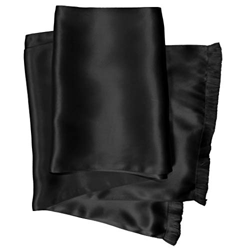 Royal Silk Aviator Scarf - BLACK - Soft, Sleek, Stylish – Double Layer - Genuine Satin Silk – 100% Silk - Image 4