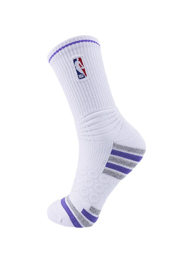 NBA Casual Sports Socks, Men'S High-Top Socks, Honeycomb Non-Slip Basketball Long Socks, Terry Thick Cotton Socks With Towel Bottom, 3 Pairs - Image 3
