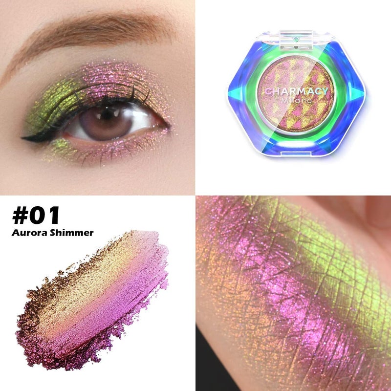 CHARMACY Multichrome Glitter Eyeshadow, Intense Pigmentation Chameleon Sparkling Eyeshadow, Bright Highlighter Duochrome Eye Make Up, Multi-Reflective Finishes Glitter Metallic Eye Makeup #01 - Image 3