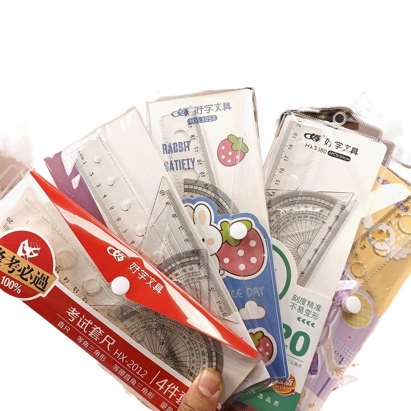 4 Piece Geometry Ruler Set with Protractor for School Math Drawing and Measuring - Image 2