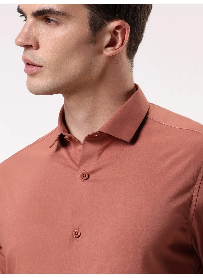 Beyoung BEYOUNG Brick Red Plain Cotton Shirts