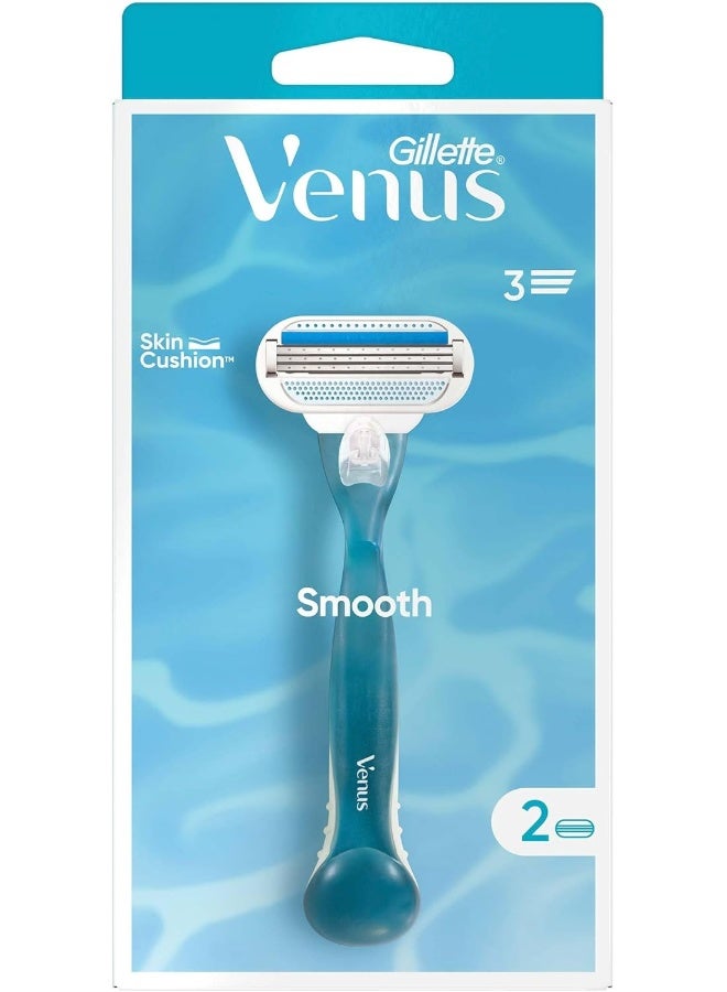 Gillette Venus Smooth Razor Handle + Razor Blade Refills X2