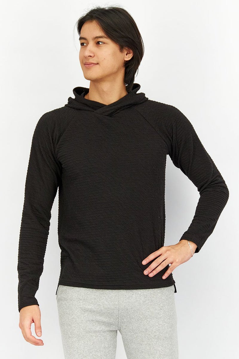 Apana Men Textured Ottoman Hoodie, Black - Image 1