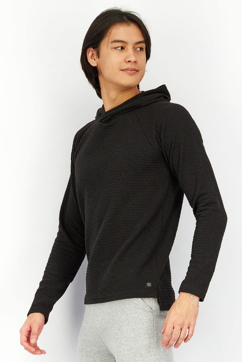 Apana Men Textured Ottoman Hoodie, Black - Image 3