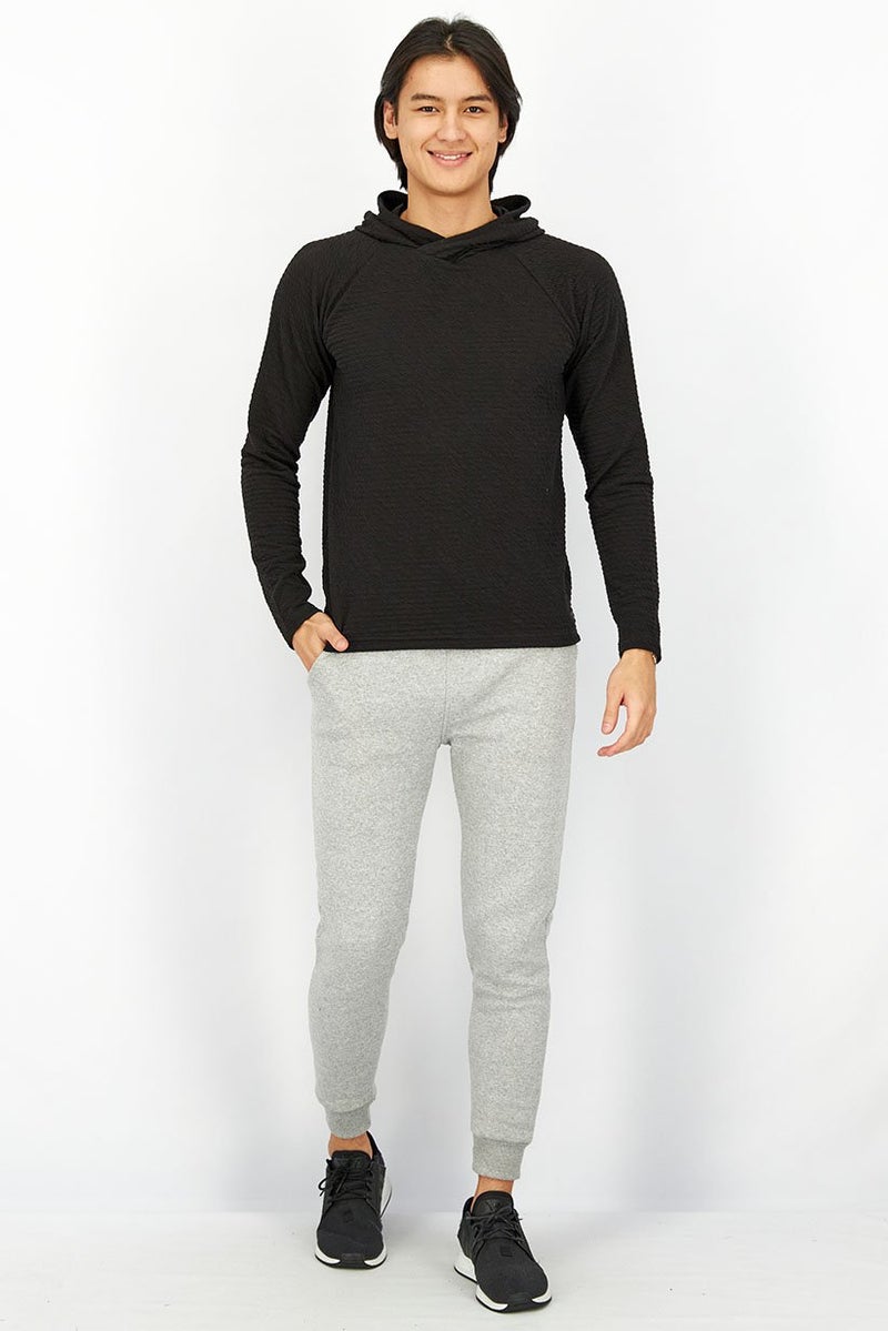 Apana Men Textured Ottoman Hoodie, Black - Image 2