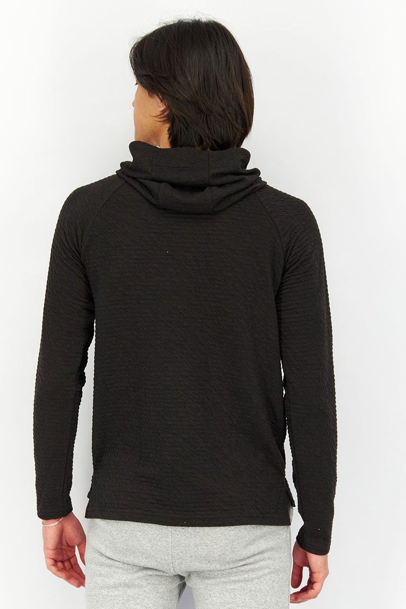 Apana Men Textured Ottoman Hoodie, Black - Image 4